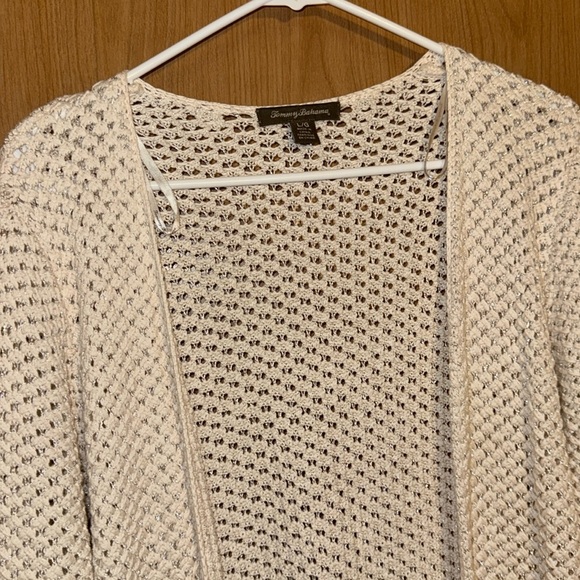 Tommy Bahama Open Knit Cream Sweater with silver metallic, medium knit - Picture 3 of 6